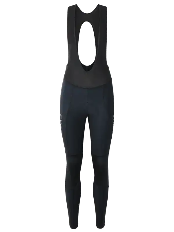 Black women's cycling bib tights with back cutout, high-performance fabric for road biking