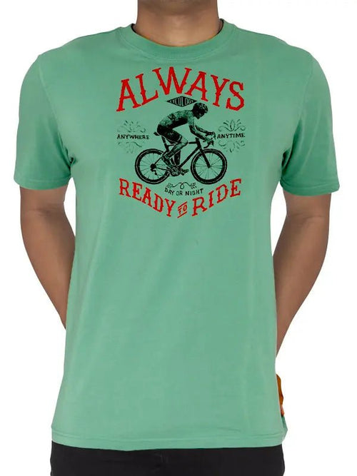Always Ready to Ride Mens Green Cycling T Shirt Cycology USA Cycology Clothing US