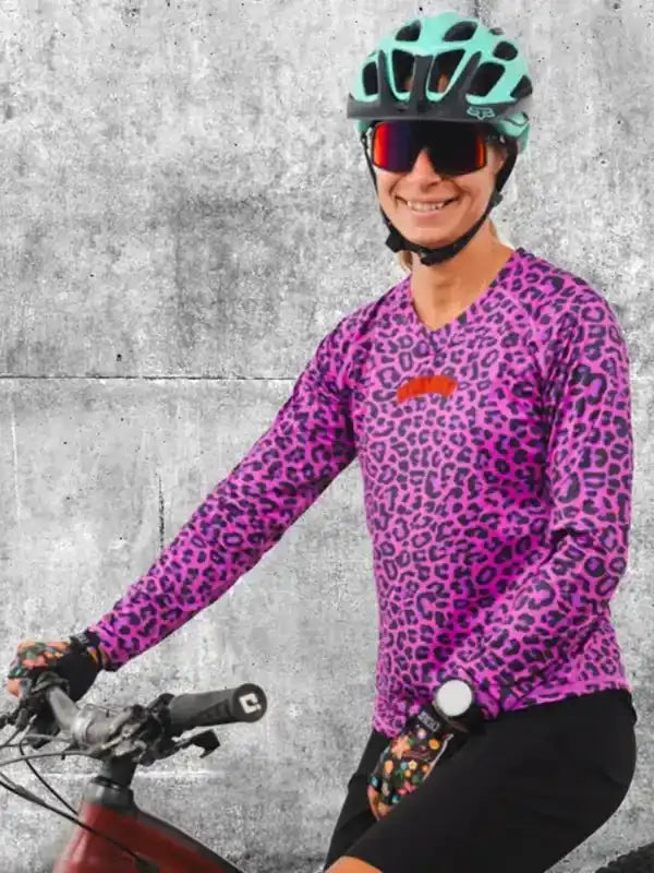 Badass Kitty Women's Long Sleeve Mountain Bike Cycling Jersey - Cycology Clothing - Pink