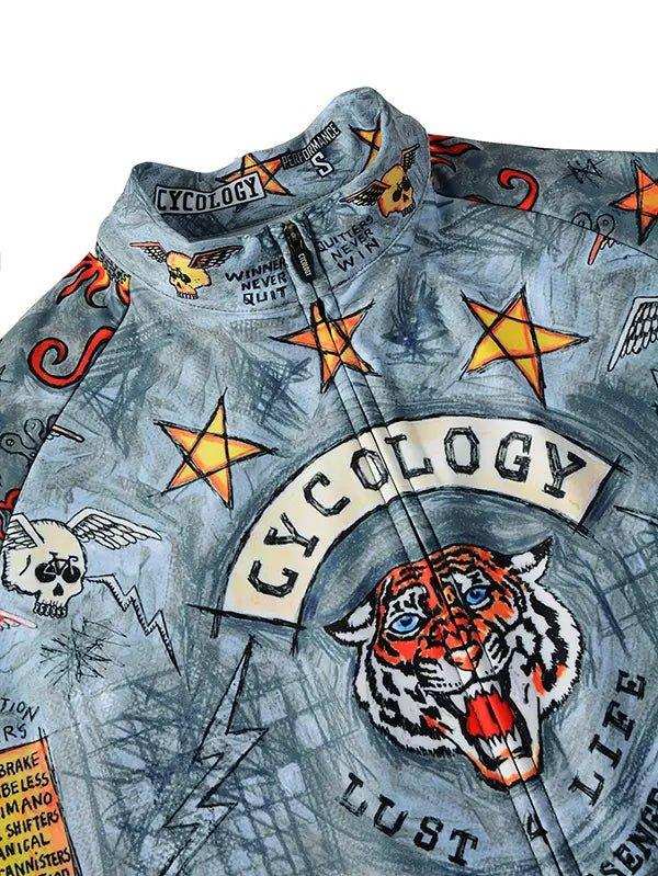 Cycology men's cycling jersey with tiger graphic, stars, and bold prints for road biking