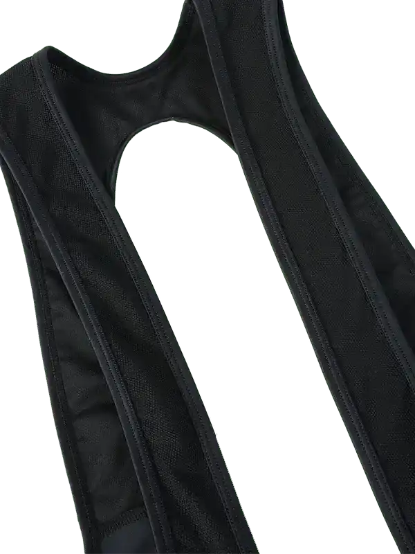 Black cycling bib straps with mesh fabric and flatlock stitching for comfort and performance