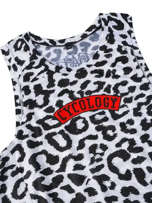 Cycology leopard print cycling jersey with red logo, women's bike apparel