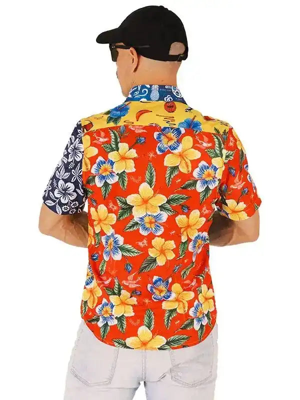 Men's vibrant floral cycling shirt with tropical print, short sleeves, and bold colors for active wear