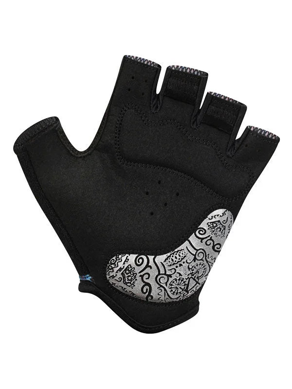 Black fingerless cycling glove with gray patterned palm, breathable design for men and women