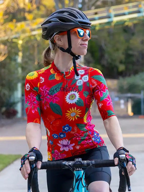 Womens red online cycling jersey