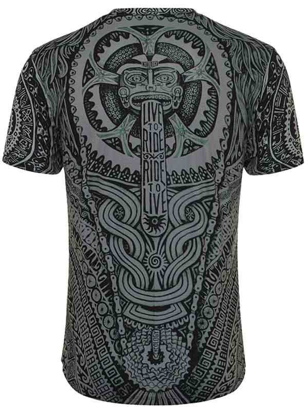 Men's cycling jersey with bold tribal graphic and 'Live to Ride' text, ideal for mountain biking and road cycling.