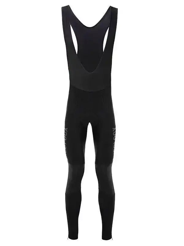 Black men's cycling bib tights with padded chamois, ideal for road biking comfort and performance.