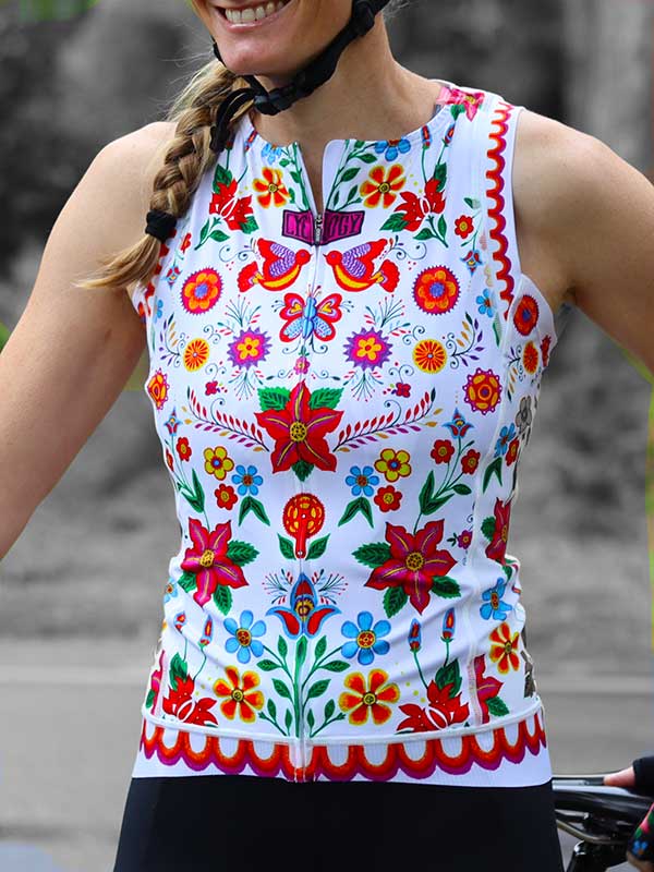 Frida (White) Sleeveless Cycling Jersey - Cycology Clothing US