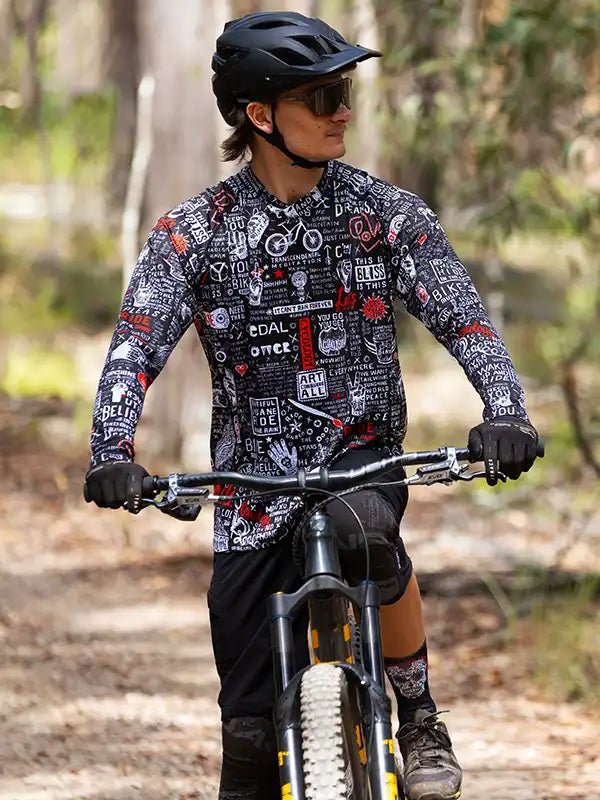 Long Sleeve Mountain Bike Jersey Graffiti Long Sleeve Men's Black