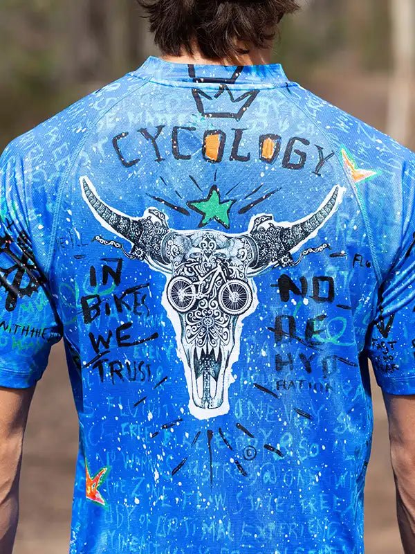 No Bull men s Blue Short Sleeve Mountain Bike Jersey Cycology