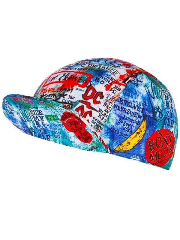 Colorful cycling cap with music band graphics and bold text, ideal for bike rides and outdoor adventures.