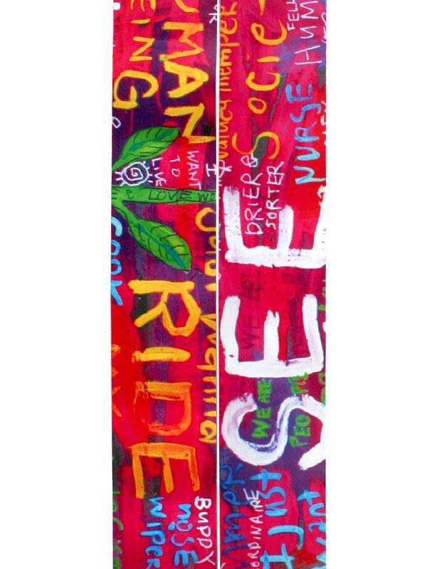 Vibrant graffiti-style cycling jersey with bold text and leaf graphics, perfect for urban rides.