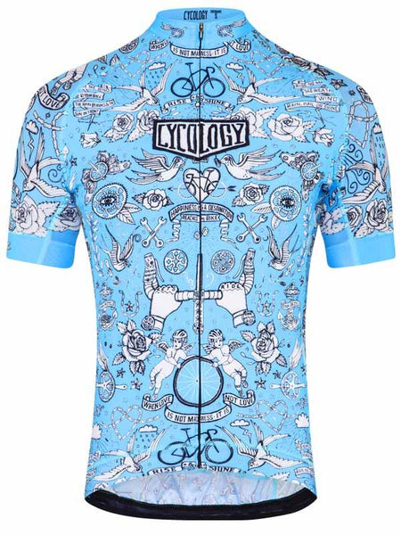 Velo Tattoo Men's Blue Cycling Jersey
